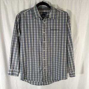 Duck Head Jeans Shirt Boy's Large Blue Yellow Plaid Button Up Long Sleeve Cotton